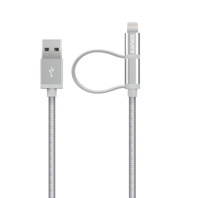 Kanex DuraBraid Lightning + Micro USB-kombination 1,2 meter kabel, Silver
