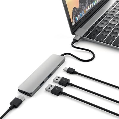 Satechi Slim USB-C 3.1 Multi-Port adapter med 4K video output HDMI og 2x USB 3.0 porte - Space grey