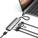 Satechi Slim USB-C MultiPort Adapter V2 med HDMI, USB 3.0 porte og kortlæser i Space Grey