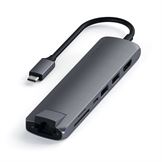 Satechi Slim USB-C MultiPort med Ethernet - HDMI, USB 3.0-porte og kortlæser - Space grey